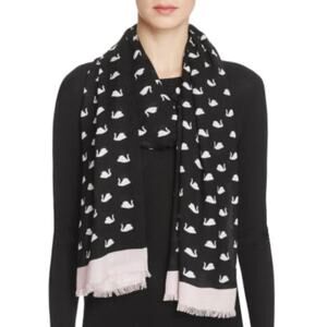 Kate Spade Swan Scarf 100% Viscose Black & Pink 24" X 80"